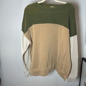 Women's Olive and Beige Crewneck Sweater